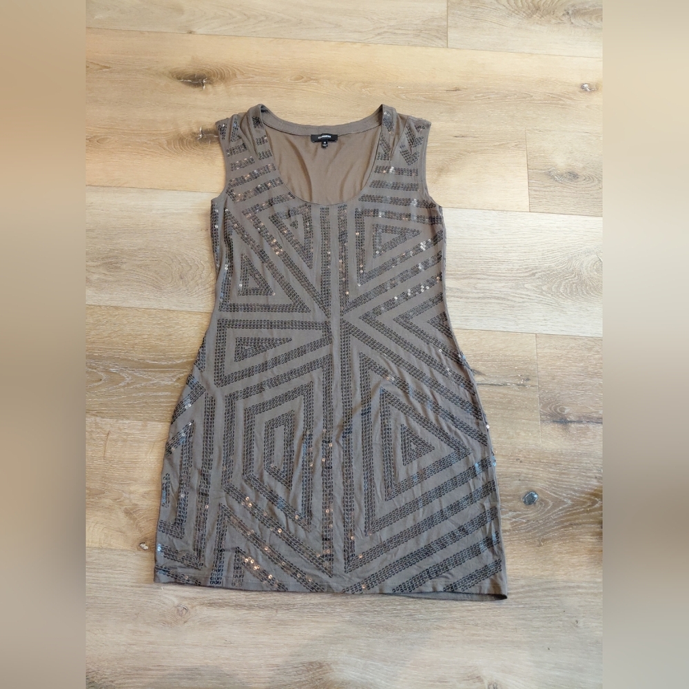 Express Sequin Geometric Pattern Dress Brown Sz M - image 1